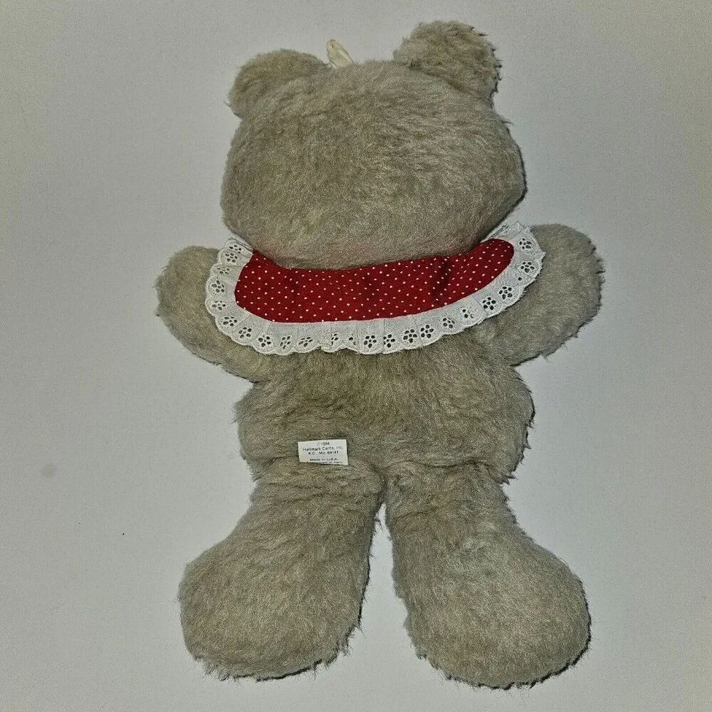 VTG 1984 Hallmark Girl Teddy Bear Cranberry Plush Stuffables Pocket 14